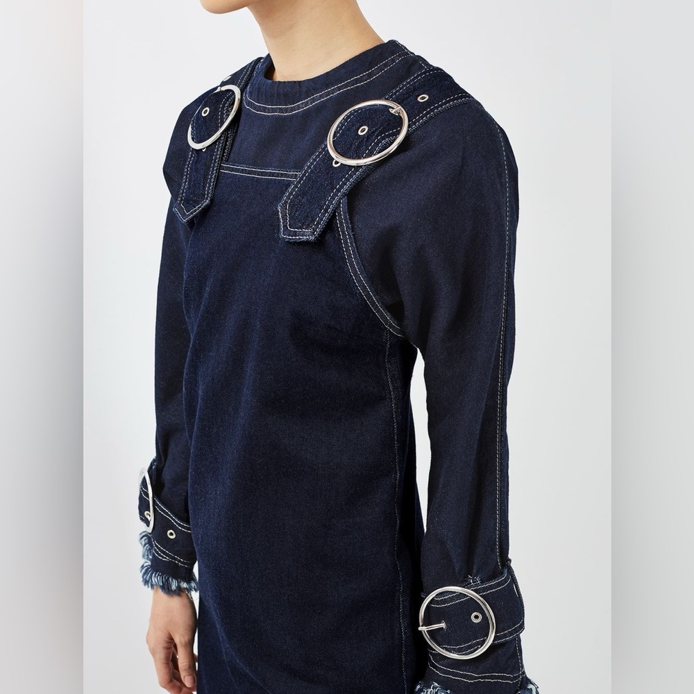 Topshop Buckle Pinafore Denim Dress Size 4 - Picture 7 of 9